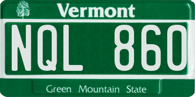 VT license plate NQL860