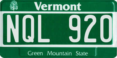 VT license plate NQL920
