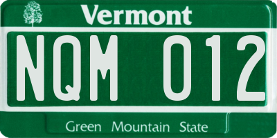 VT license plate NQM012