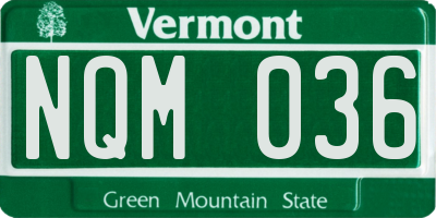 VT license plate NQM036