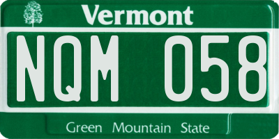 VT license plate NQM058