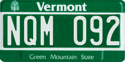 VT license plate NQM092