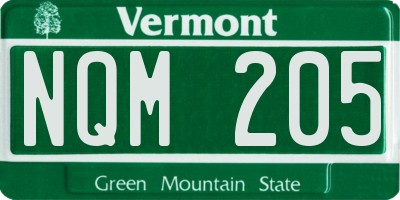 VT license plate NQM205