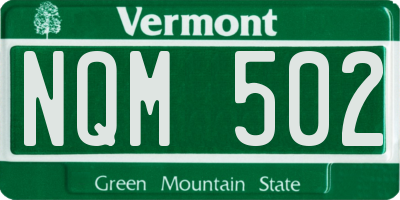 VT license plate NQM502
