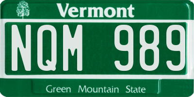 VT license plate NQM989