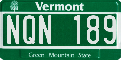 VT license plate NQN189