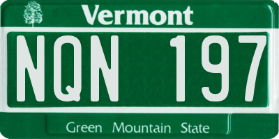VT license plate NQN197