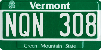 VT license plate NQN308