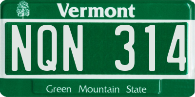 VT license plate NQN314