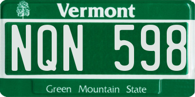 VT license plate NQN598