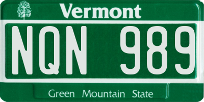 VT license plate NQN989