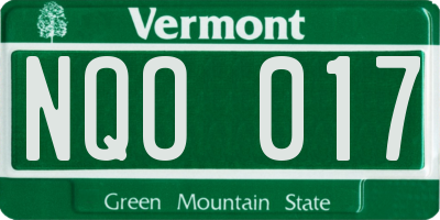 VT license plate NQO017
