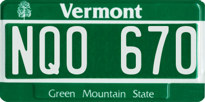 VT license plate NQO670
