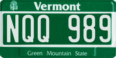 VT license plate NQQ989