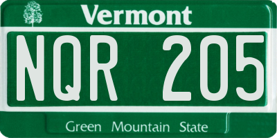 VT license plate NQR205