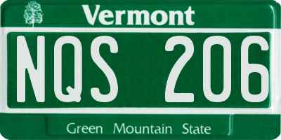 VT license plate NQS206