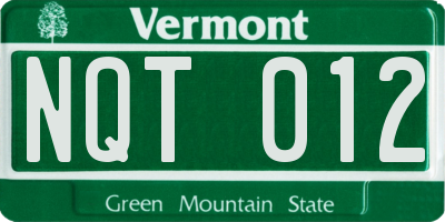 VT license plate NQT012