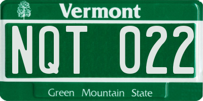 VT license plate NQT022