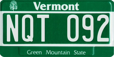 VT license plate NQT092
