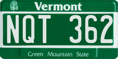 VT license plate NQT362
