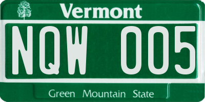 VT license plate NQW005