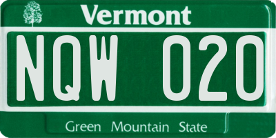 VT license plate NQW020