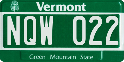 VT license plate NQW022