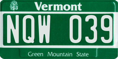 VT license plate NQW039