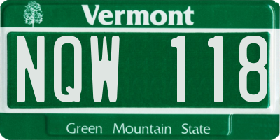 VT license plate NQW118