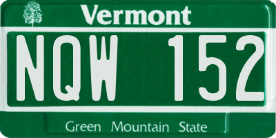 VT license plate NQW152