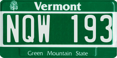 VT license plate NQW193