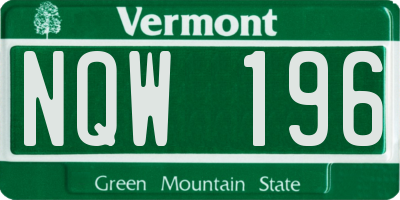 VT license plate NQW196