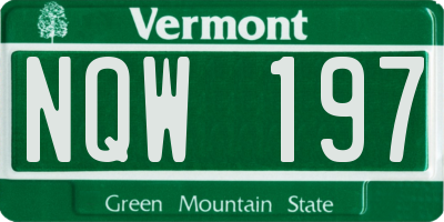 VT license plate NQW197