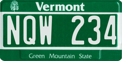 VT license plate NQW234