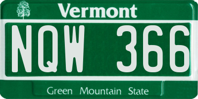 VT license plate NQW366