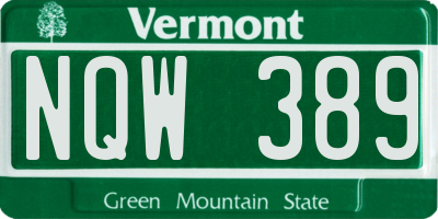 VT license plate NQW389