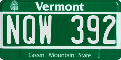 VT license plate NQW392