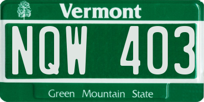 VT license plate NQW403