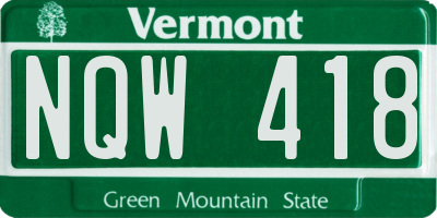 VT license plate NQW418