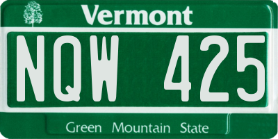 VT license plate NQW425