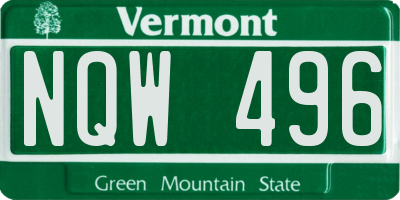 VT license plate NQW496