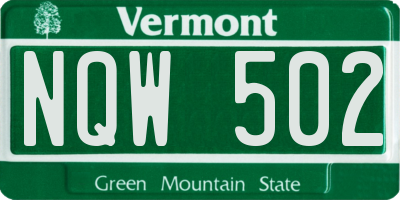 VT license plate NQW502
