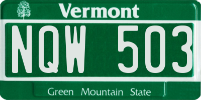VT license plate NQW503