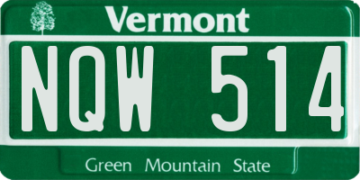VT license plate NQW514