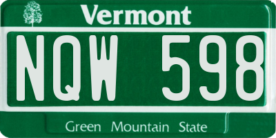 VT license plate NQW598