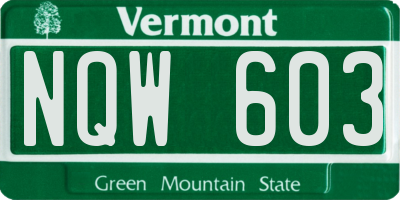 VT license plate NQW603
