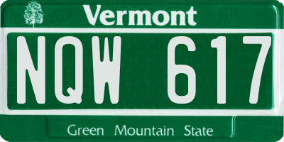 VT license plate NQW617