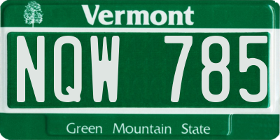 VT license plate NQW785