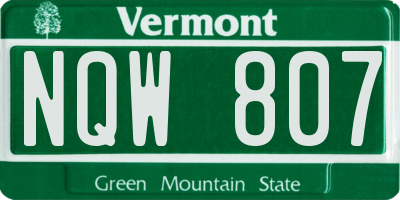 VT license plate NQW807