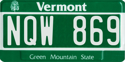 VT license plate NQW869